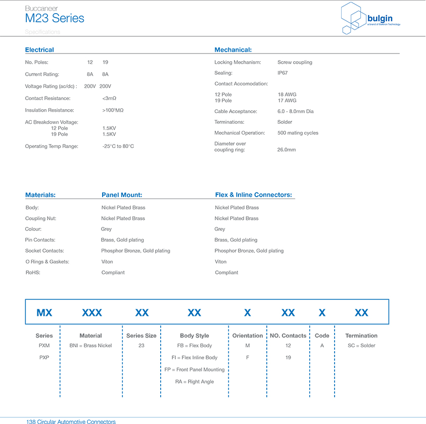 M23 連接器公頭焊線式技術參數 M23 連接器公頭焊線式技術參數