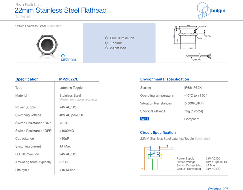 MPZI022-L不銹鋼Piezo開關(guān)選型