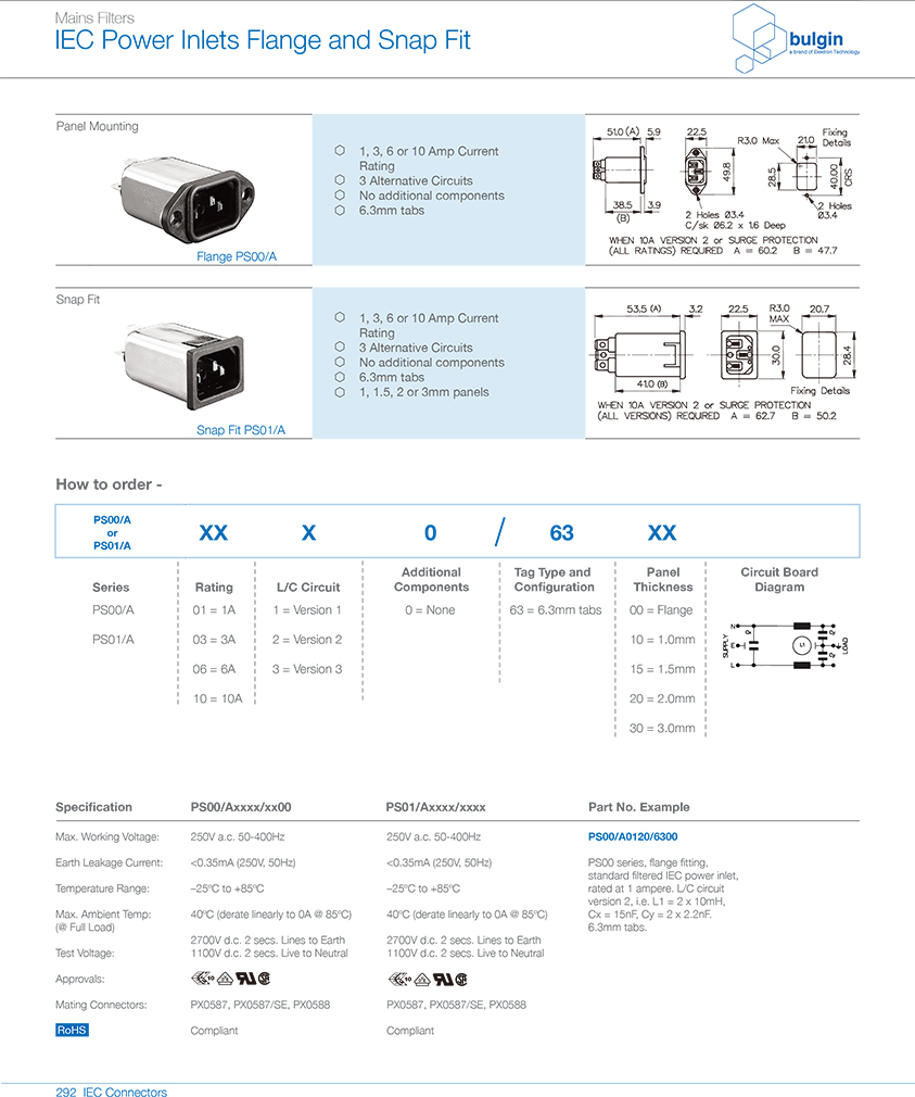 PS00-A帶濾波器的 IEC 電源接入口選型 PS00-A帶濾波器的 IEC 電源接入口選型