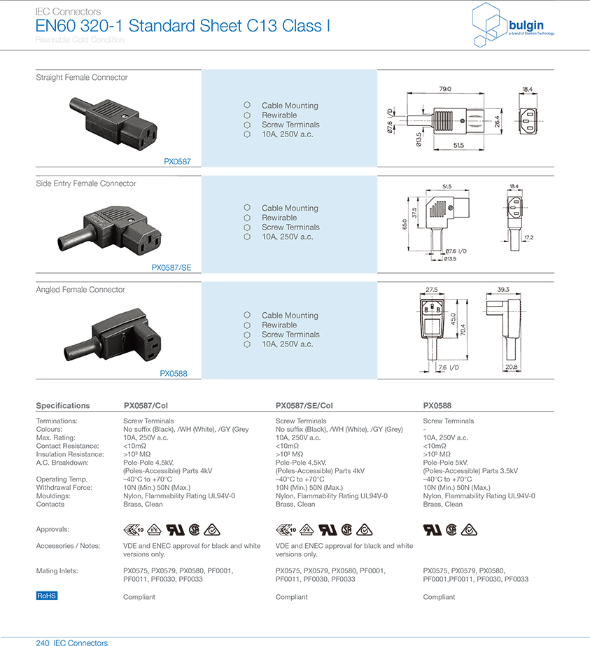 內螺紋IEC連接器PX0587選型 內螺紋IEC連接器PX0587選型